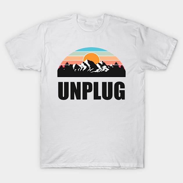 UNPLUG Colorful Mountain Sunset Scratched Rough Design With Snow on the mountain peaks T-Shirt by Musa Wander